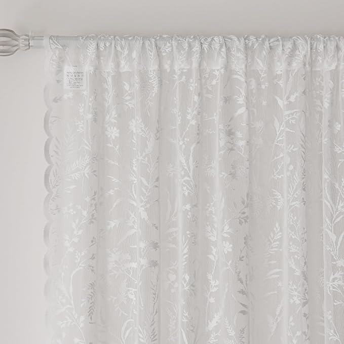 Anmao Vintage Lace Curtains 45 Inches Long 2 Panels Set, Romantic Elegant Light - Image 5