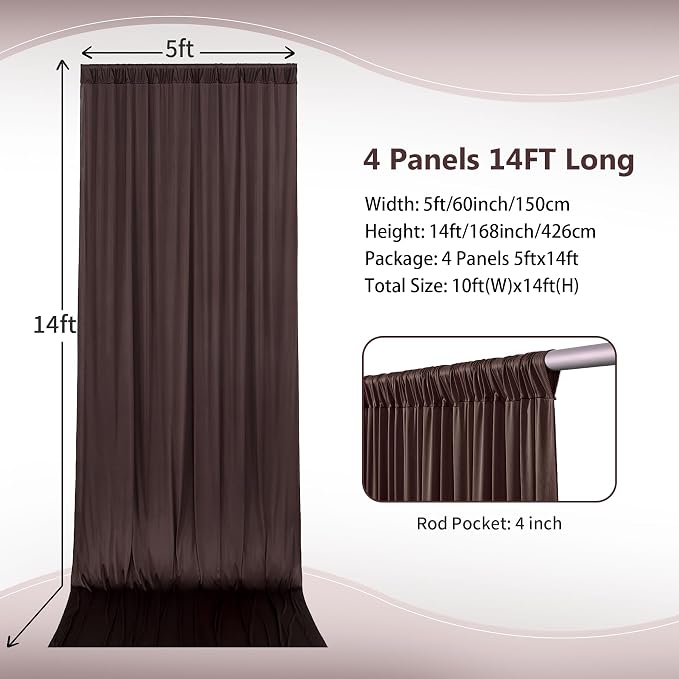 20×14 ft Brwon Wrinkle Free Backdrop Curtain, Soft Silky Polyester Wedding - Image 4