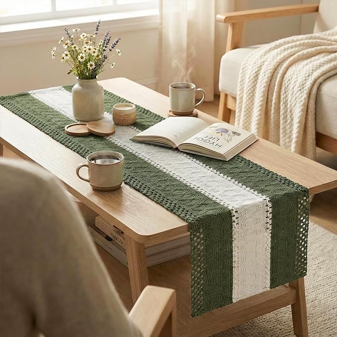 Artoid Mode Army Green Farmhouse Woven Table Runner 12x72 Inch | Seasonal - Image 5