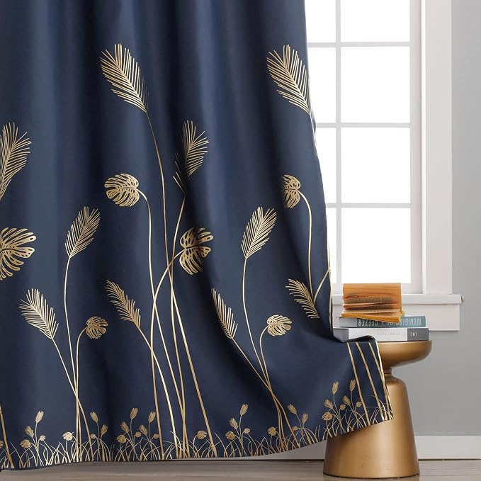 Blackout Curtain for Patio Door 80W x 84L Inch Long Gold Palm Tree Pattern - Image 4