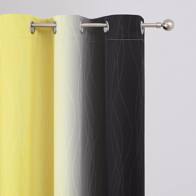 Black and Yellow Blackout Curtains 45 Inch Length, Full Light Blocking Gradient - Image 4