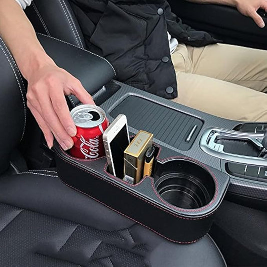 Car Cup Holder, PU Leather, Car Seat Gap Filler Organizer, Front Seat Organizer by IOKONE