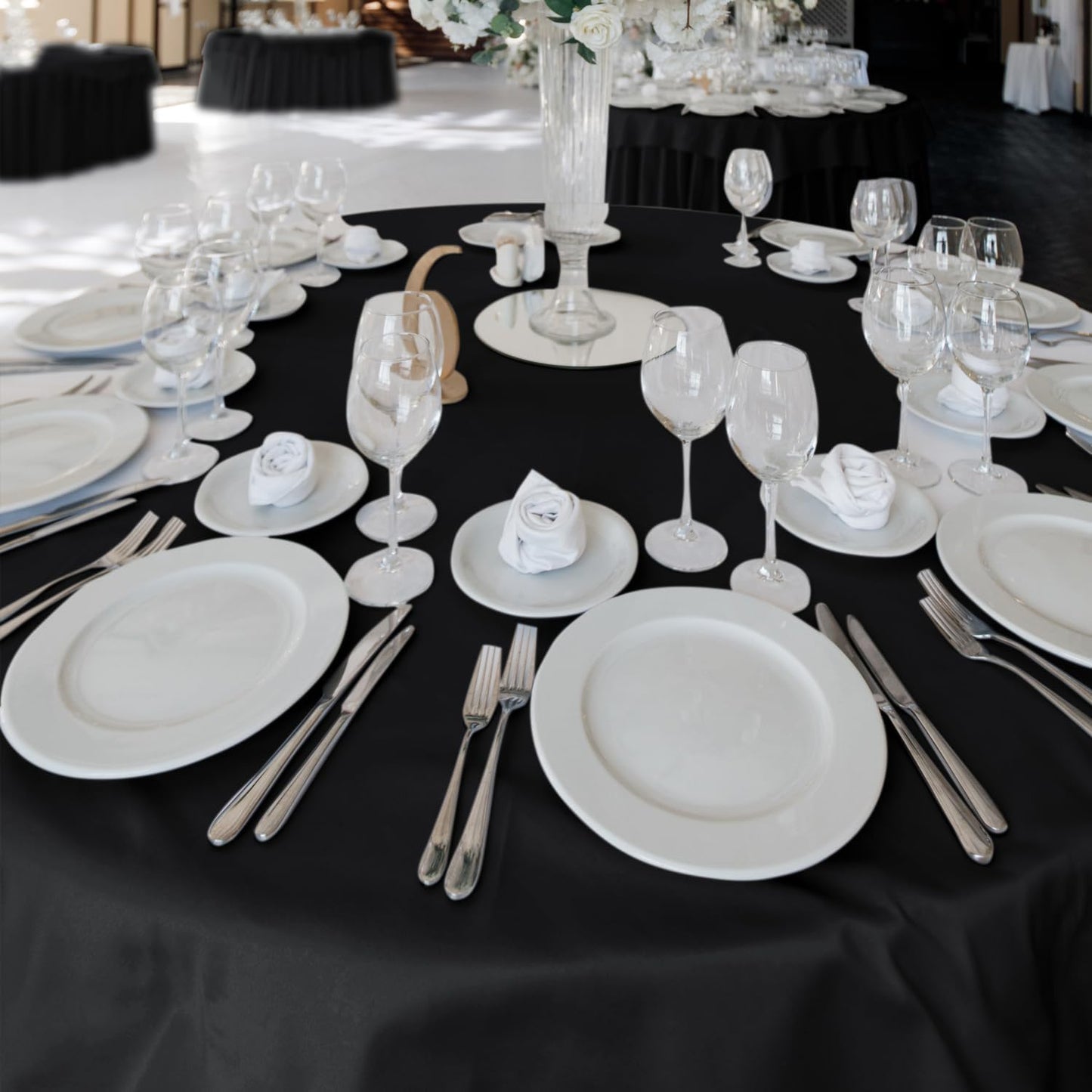 Fitable 6 Pack Black Round Tablecloths - 120 Inches in Diameter - Stain Resistant and Washable Table Clothes, Polyester Fabric Table Covers for Wedding, Party, Banquet, Formal Events
