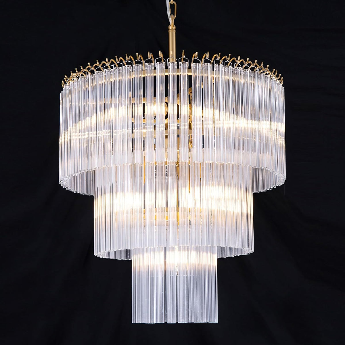 Wellmet 20 inch Crystal Chandelier, Contemporary Modern Bathroom Chandeliers, 7-Light Adjustable Hanging Round Glass Ceiling Light for Bedroom, Entryway, Dining Room, Foyer (Glass Tube)