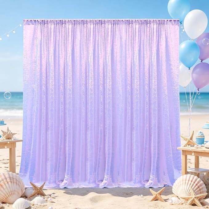 Hahuho Mermaid Lavender Sequin Backdrop Curtain, Banquet Decoration（1 Panels - Image 2