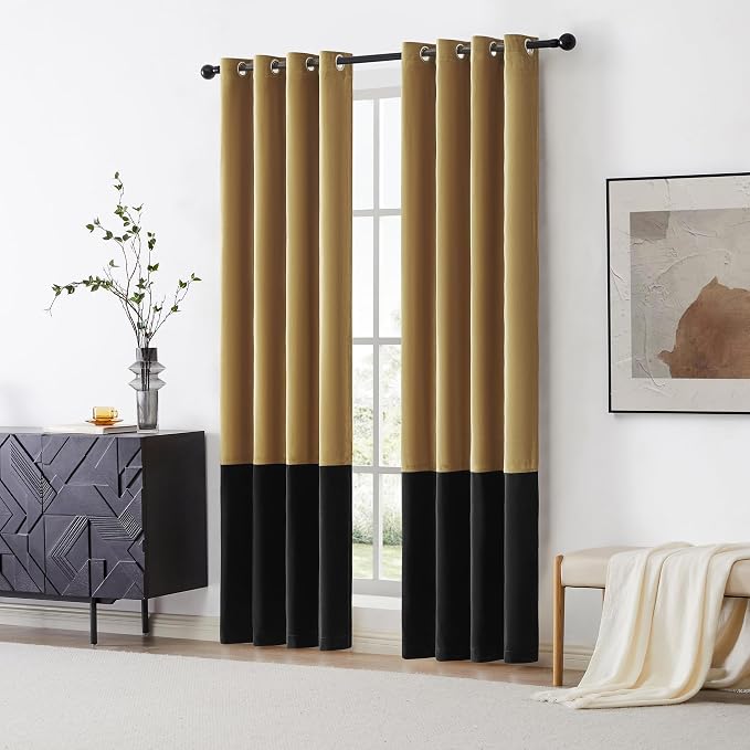 BULBUL Modern Gold Black Velvet Curtains Luxury 102 inch - Image 6