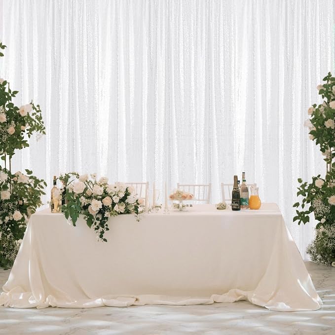 Sugargirl White Sequin Backdrop Curtain 3 Panels 2FTx8FT Glitter White - Image 3