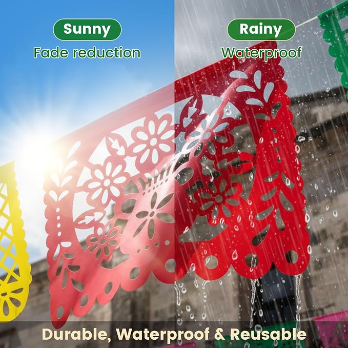 DOMESTAR 8 Packs 144 FT Mexican Papel Picado, Fiesta Mexican Party Banners | - Image 4