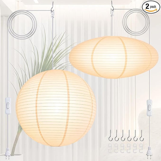 Nuanchu 2 Pack 30" Large Hanging Paper Lampshade Set Round and Oval White by Nuanchu