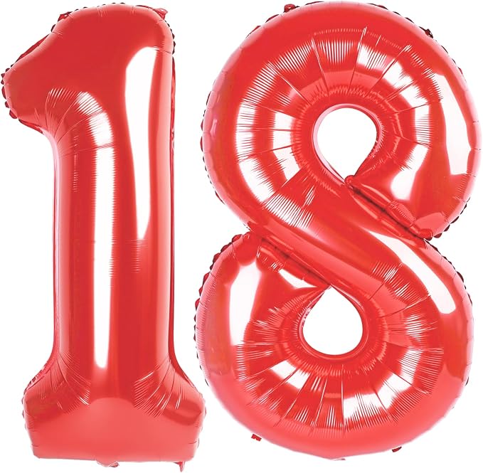 18 Balloon - Red Birthday Number Balloons, 40 Inch Decorations Men Women | Red by ALPHADELTAPI