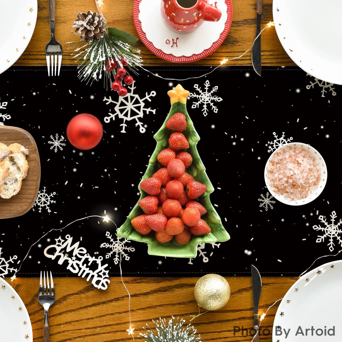 Artoid Mode Black Snowman Snowflake Let it Snow Winter Table Runner, Christmas Kitchen Dining Table Decoration for Home Party Decor 13x120 Inch