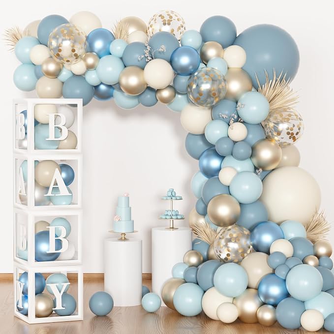153pcs Dusty Blue Balloon Baby Shower Decorations by Amandir