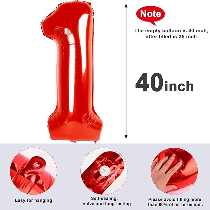 Balloons Number 40 Inch Red 1 Balloon - Image 6