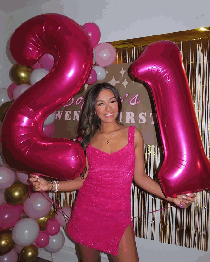 12 Balloon - Hot Pink Birthday Number Balloons, 40 Inch Party Decorations | Hot - Image 8