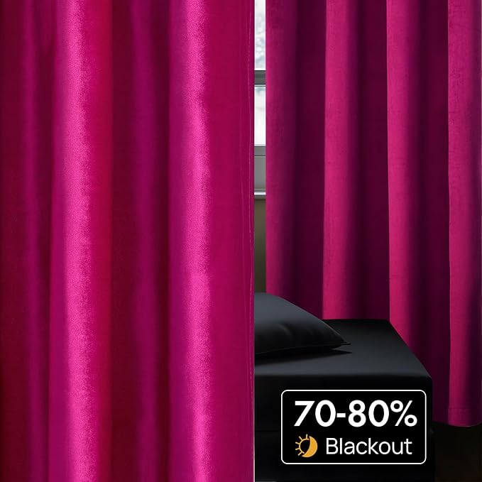 Hot Pink Velvet Blackout Curtains 72 inch - Image 4