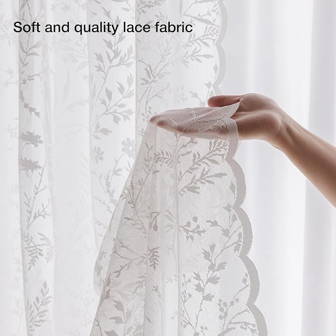 Anmao Vintage Lace Curtains 108 Inches Long 2 Panels Set, Romantic Elegant - Image 4