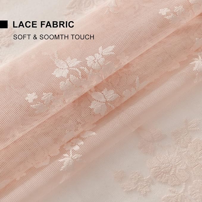 Kotile Blush Pink Floral Sheer Curtains - Image 7