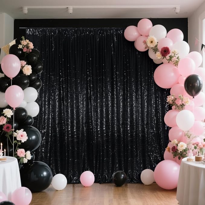 SquarePie 4x8ft Black Sequin Backdrop, High Density Non-Transparent Glitter - Image 9