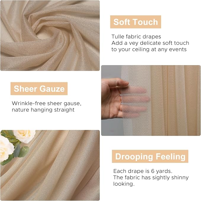 Nude Wedding Arch Draping Fabric Backdrop Drapes Sheer 2 Panels | 28.7"x20FT - Image 2