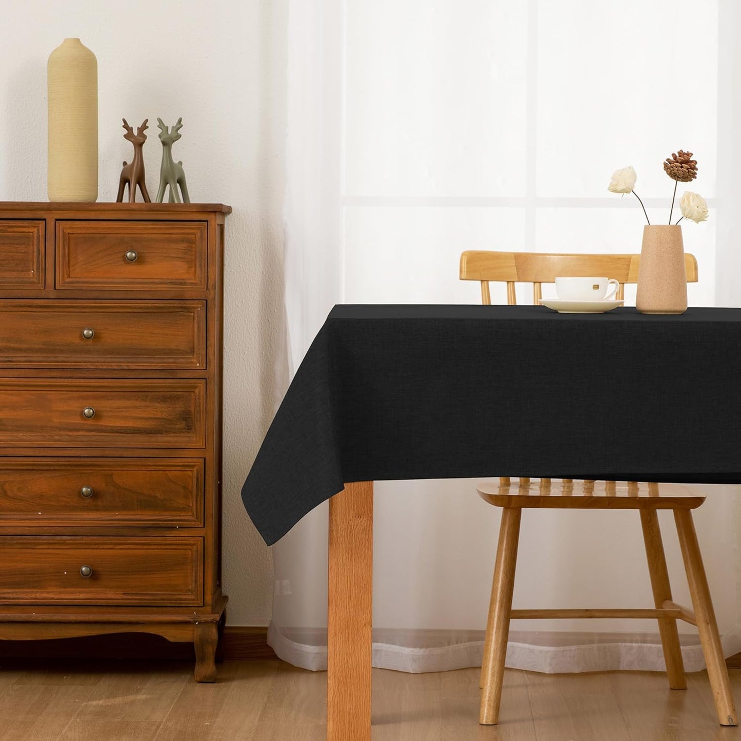 Hiasan Faux Linen Rectangle Tablecloth - Wrinkle and Stain Resistant Washable Table Cloth for Kitchen Dining Room Holiday Table Cover for Party Dinner, Black, 60 x 102 Inch
