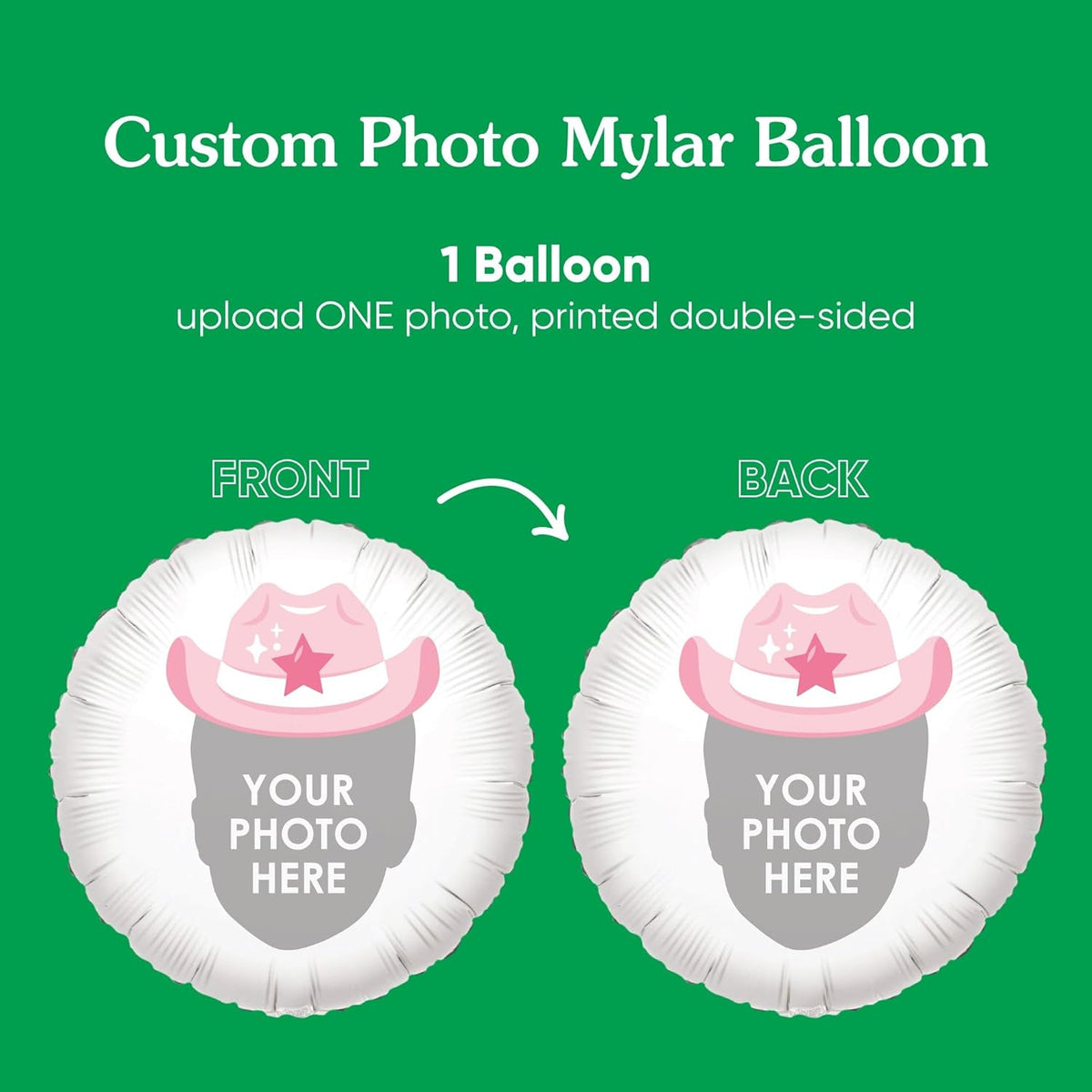 Big Dot of Happiness Personalized Pink Rodeo Cowgirl Fun Face Photo Balloon, Western Bachelorette or Birthday Party Decorations, Custom Double-Sided Circle Mylar, 1 Piece