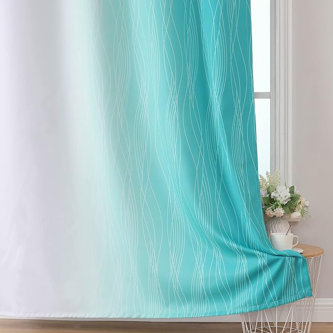 Teal and Greyish White Blackout Curtains 54 Inch Length, Light Blocking - Image 6