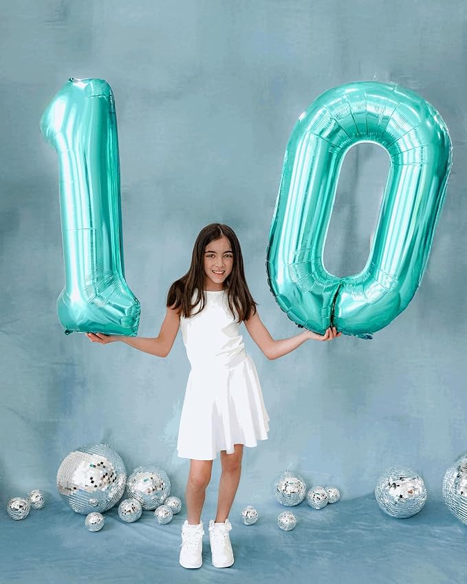 8 Balloon - Teal Birthday Number Balloons, 40 Inch Decorations Men Women | Teal - Image 4
