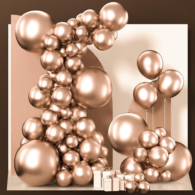 PartyWoo Metallic Rose Gold Balloons 140pcs Chrome Champagne Gold Color | 18 12 by PartyWoo