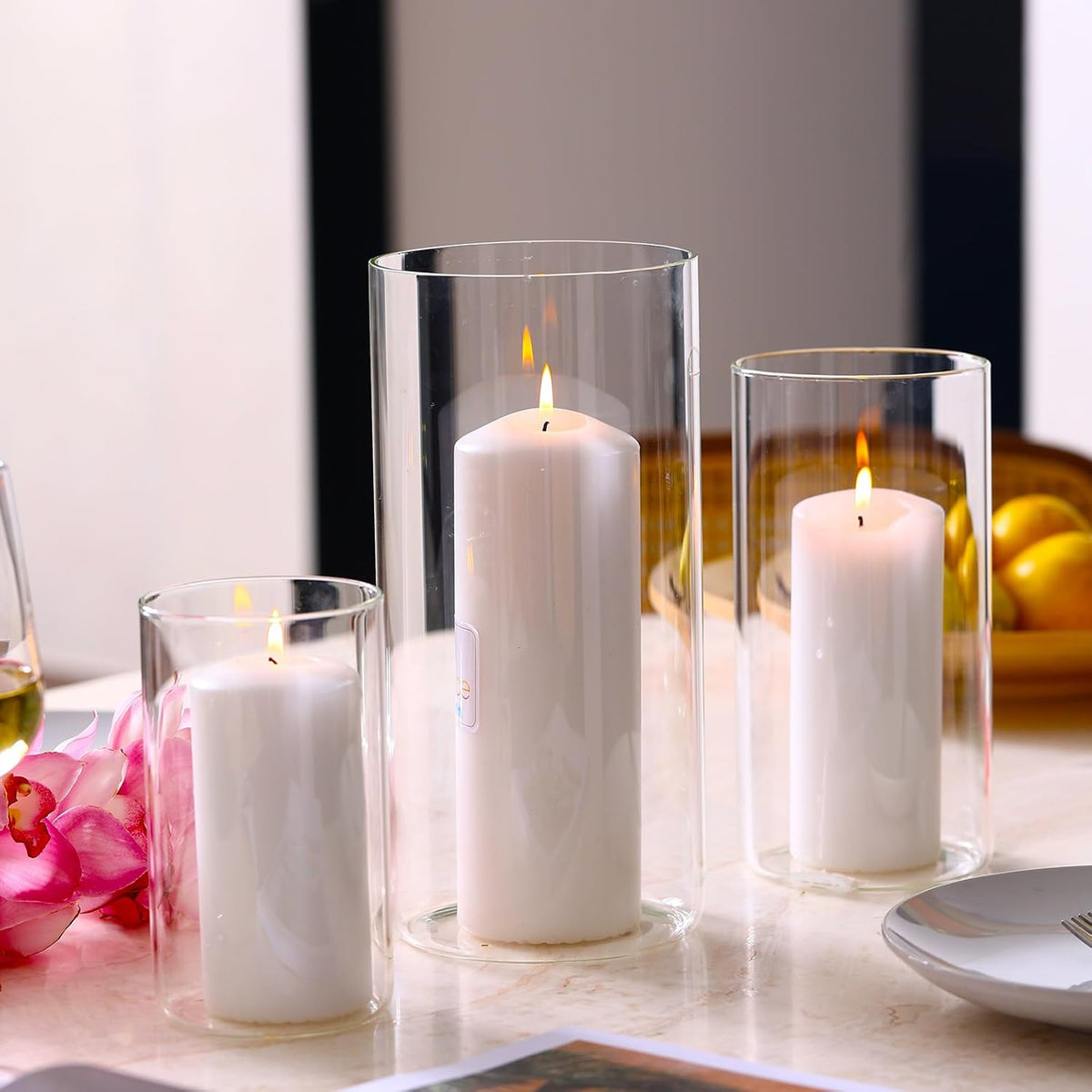 PHOSPHOR Hurricand Candle Holder 12 PCS, Glass Pillar Candle Holder, Clear Glass Cylinder Candleholder Glass Cylinder Vase for Centerpieces Wedding Party Decoration