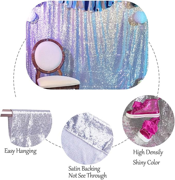 SquarePie 8x8ft Silver Sequin Backdrop, High Density Non-Transparent Glitter - Image 7