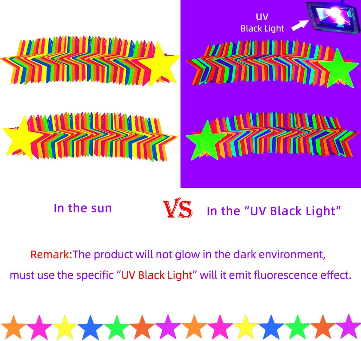 120feet UV Star Paper Neon Garland Neon Streamers Black Light Neon Decorations for Dark Glow Party UV Reactive Neon Party Favors Glow in The Dark Party Supplies for Party Wedding Birthday Banners