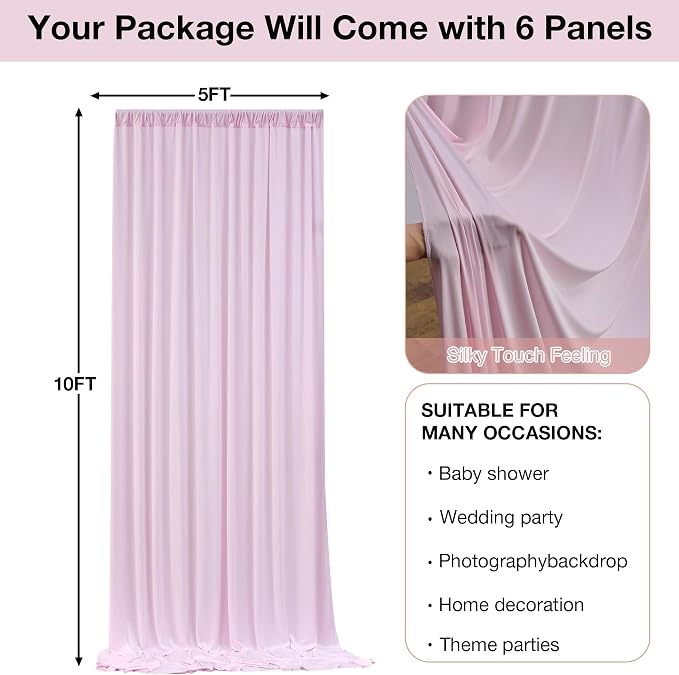 10ftx10ft Wrinkle Free Light Pink Backdrop Curtains - Image 6