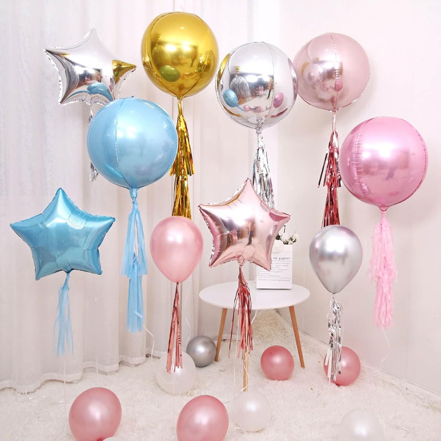 6 Pack Pearl Pink 22 Inch 4D Foil Balloons Big 360 Degree Round Sephere Mylar Balloons Mirror Finish Metallic Balloons for Wedding,Birthday,Bachelorette,Baby Shower Decorations Party Supplies