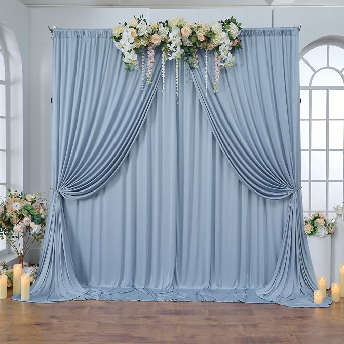 10 ft x 10 ft Wrinkle Free Dusty Blue Backdrop Curtain - Image 8
