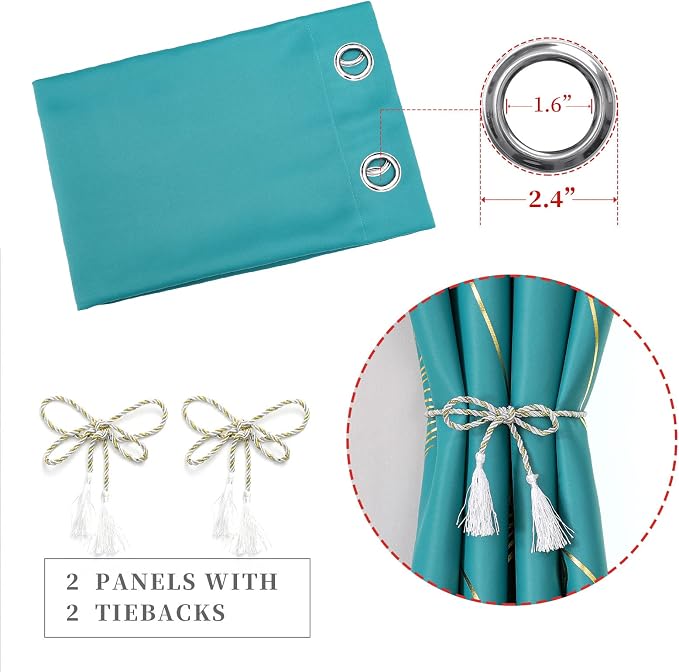 Teal Blackout Curtains 72 Inches Long, Grommet Curtains - Image 4