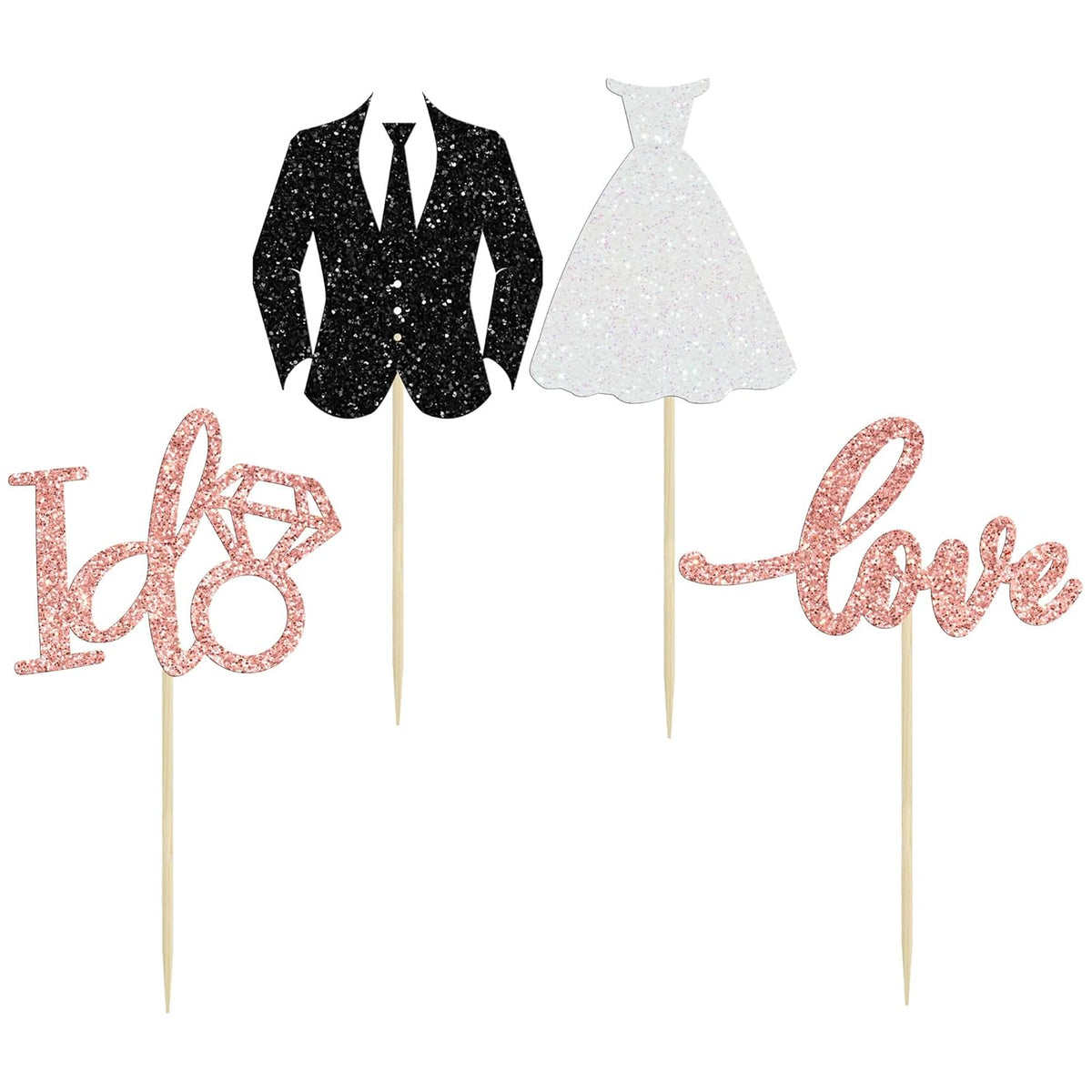 Gyufise 24 Pack Wedding Cupcake Toppers Glitter Groom and Bride Love I Do Cupcake Picks for Bridal Shower Wedding Engagement Party Cake Decorations Supplies