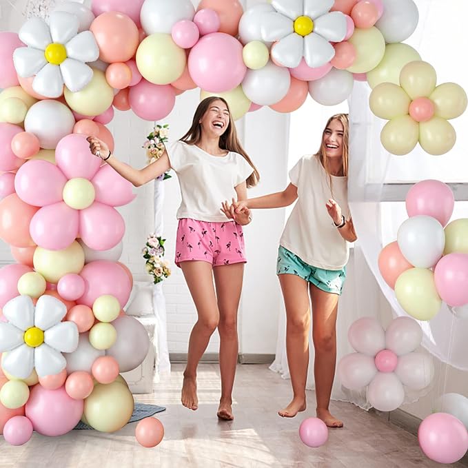 Daisy Balloon Garland Arch Kit, Retro Hippie Boho Pink White Yellow Balloons - Image 6