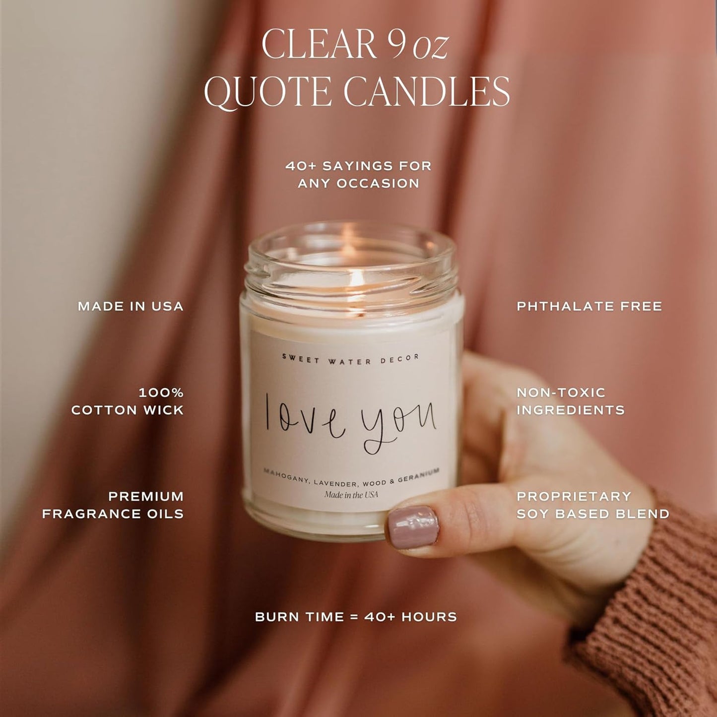 Sweet Water Decor Wedding Candle - Sea Salt, Jasmine, Cream, and Wood Scented Soy Wax Candle for Home - Engagement and Wedding Gifts for Her - 9oz Clear Jar, 40 Hour Burn Time, Made in The USA