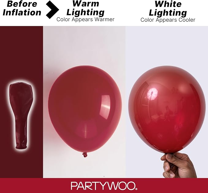 PartyWoo Burgundy Balloons 127pcs Dark Chestnut Red Maroon Color | 36 18 12 10 - Image 3