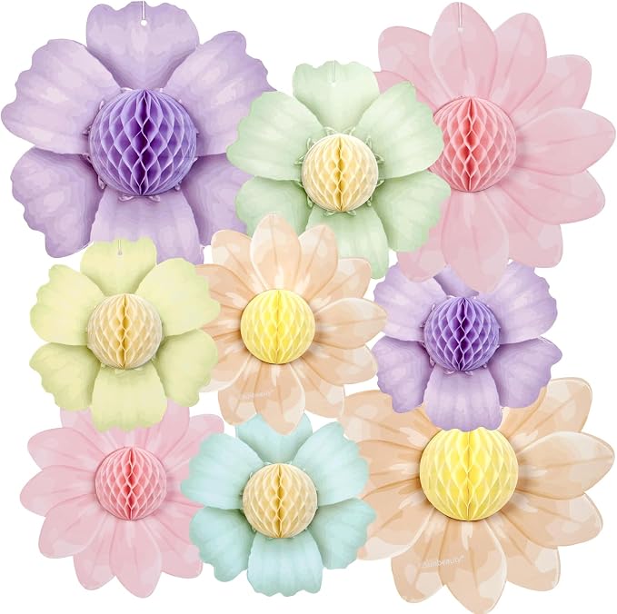 SUNBEAUTY 9 PCS Pastel Flower Party Decorations Flowers Honeycomb Fairy by SUNBEAUTY