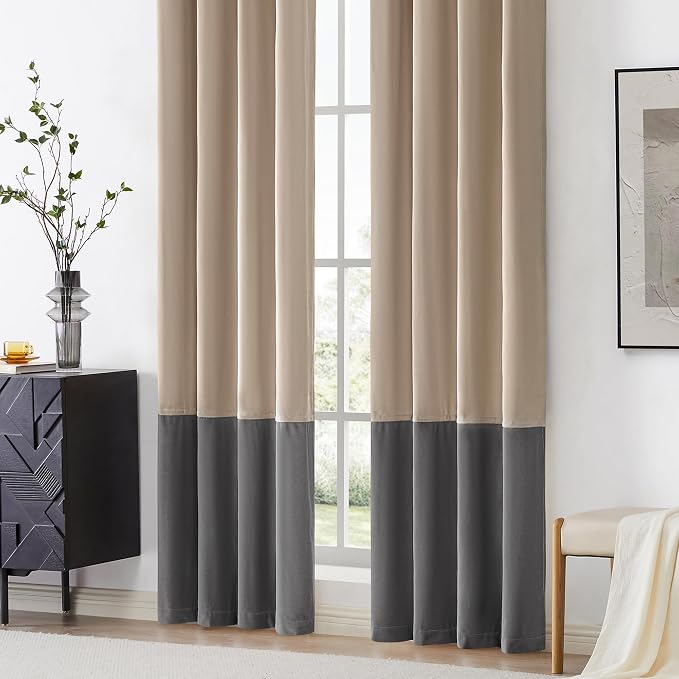 BULBUL Luxury Two Tone Velvet Curtains 108 inch Length- Champagne Gray | Modern - Image 4