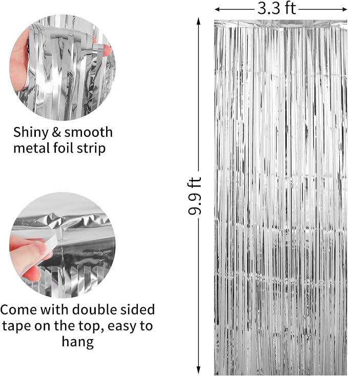 3 Pack 3.3 x 9.9 ft Silver Fringe Backdrop Streamers Party Decorations | Foil - Image 2