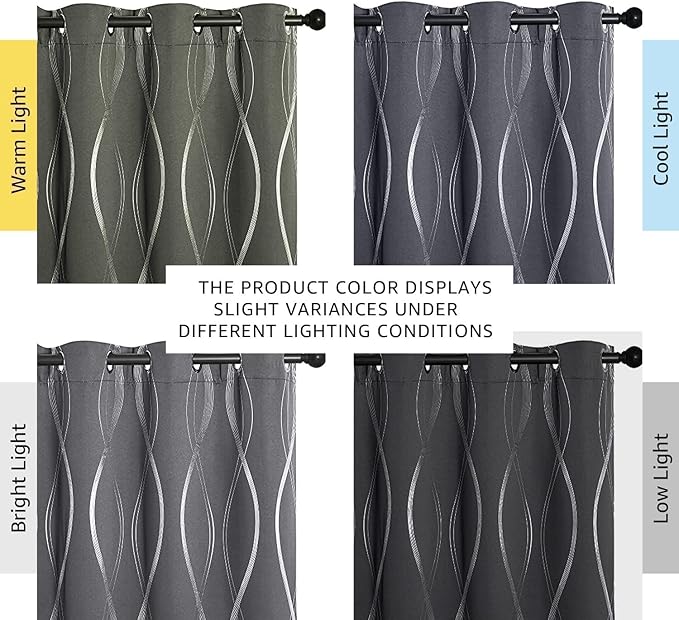 NICETOWN Grey Blackout Striped Pattern Curtains - Image 4