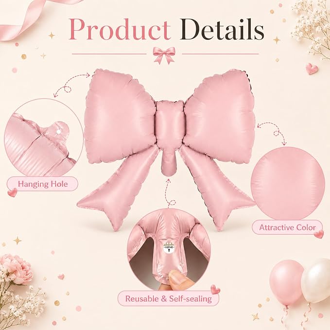 Beige Number 9 Balloons with Pink Bow, 40 Inch Giant Self Inflating Cream Foil - Image 3