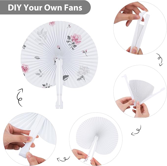MCEAST 50 Pieces White Party Paper Fans Decorations Folding Fan Handheld Fan - Image 3
