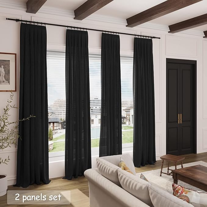 Extra Long Black Linen Curtains 108 Inches Long 2 Panels Set - Image 6
