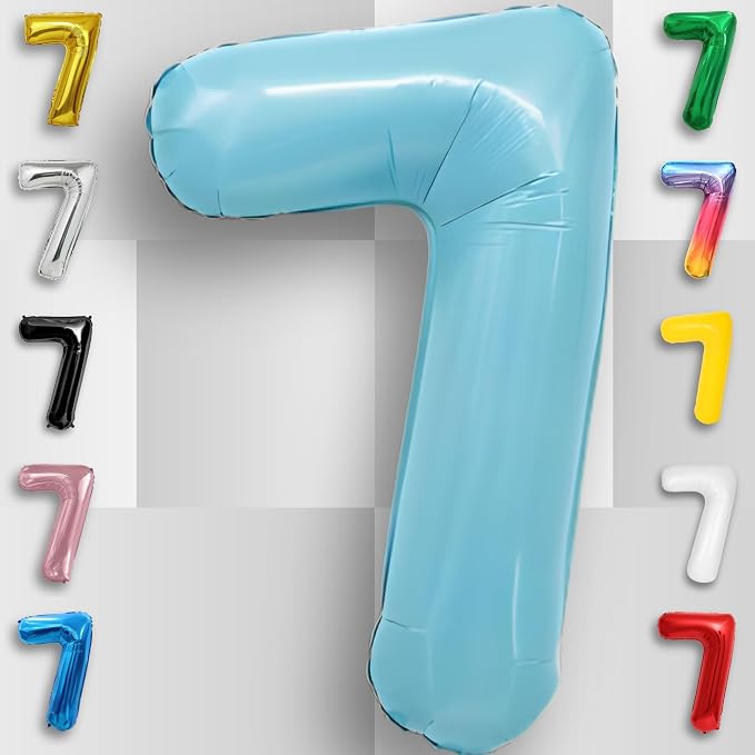Candy Blue Number Balloon 7 Mylar Foil Balloons 16 Inch - Image 6