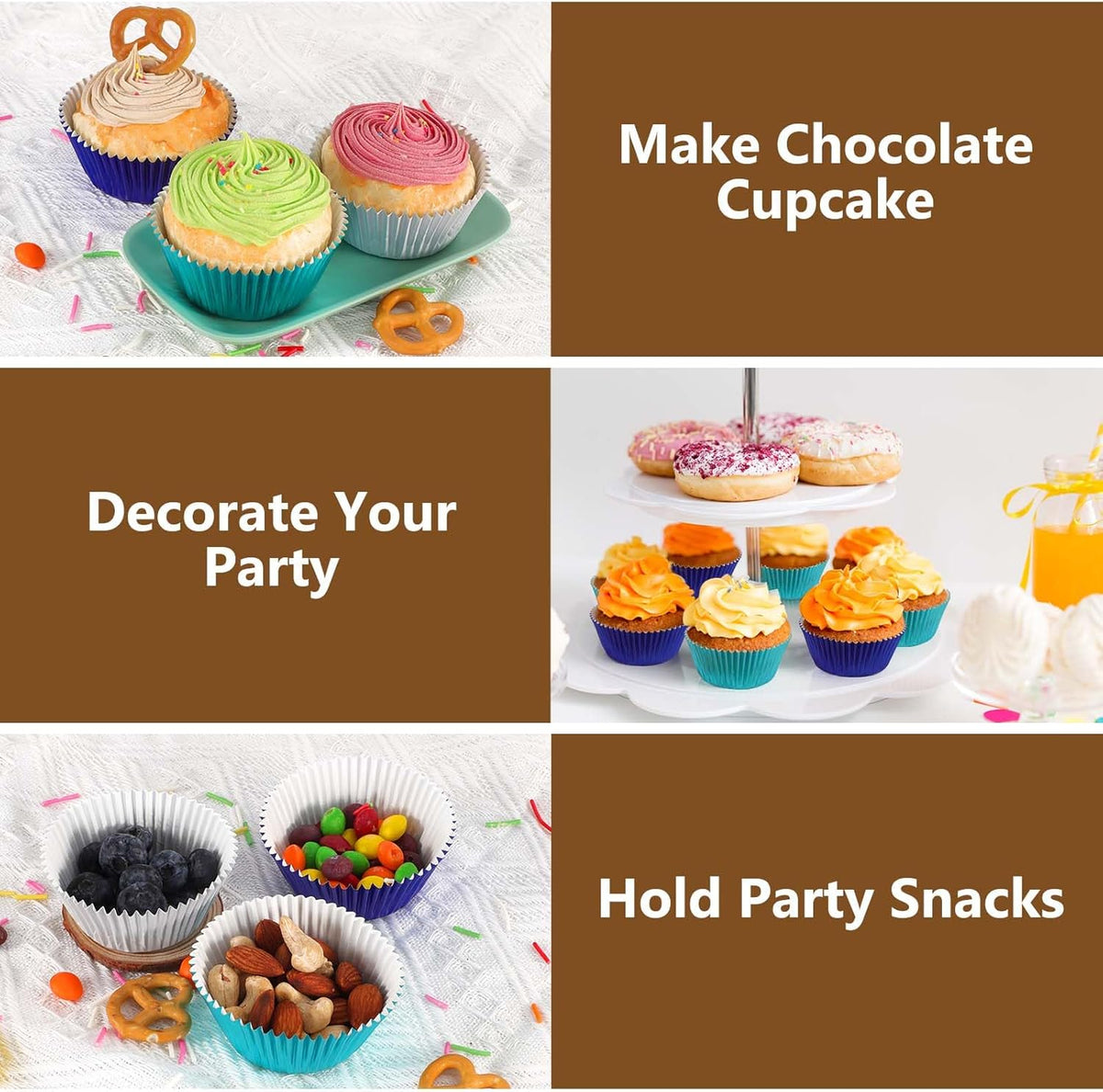 Gifbera Navy Blue Foil Cupcake Liners 200-Count Standard Size Muffin Paper Baking Cups