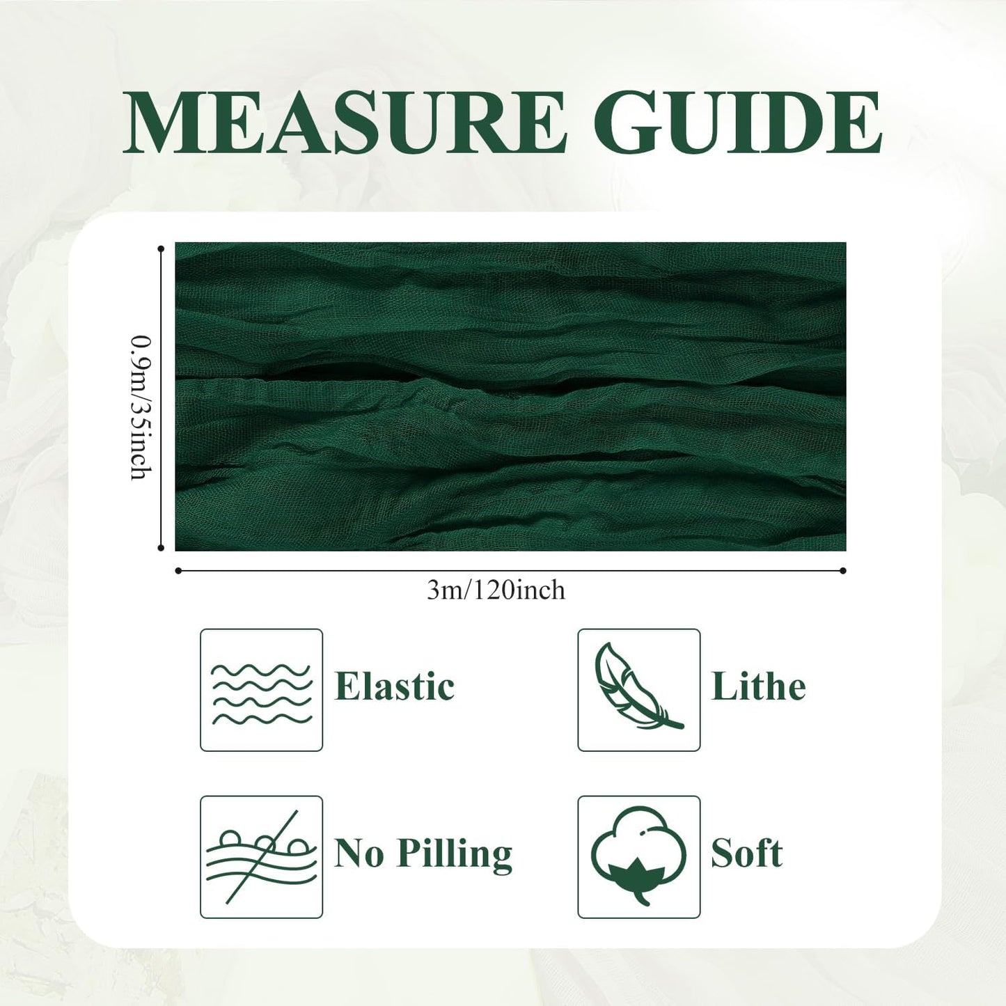 Asee'm 12PCS Table Runner Cheesecloth 10FT Emerald Green Boho Gauze Fabric Rustic Sheer Cheese Cloth Runners for Wedding Bridal Shower Party