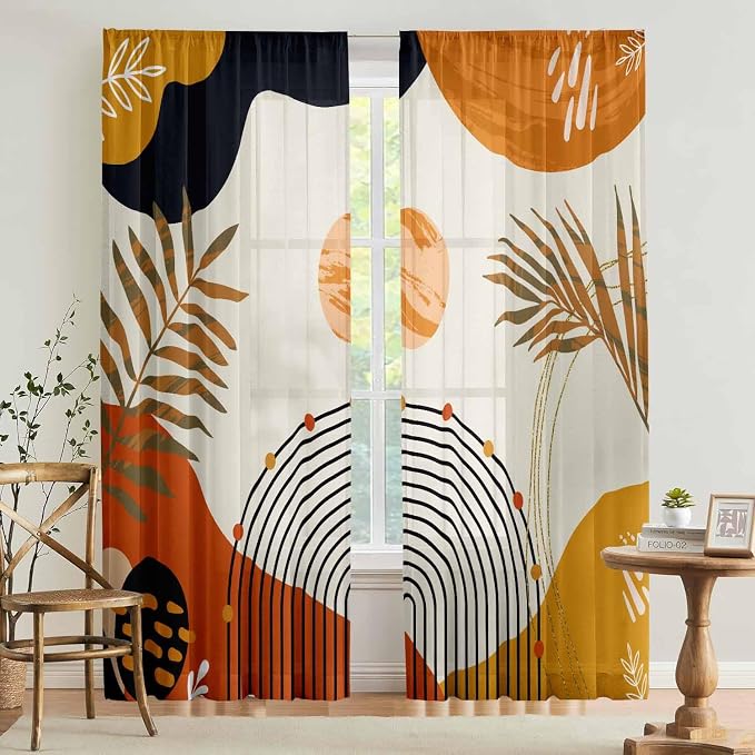 Boho Curtains 63 Inch Length Mid Century Light Filtering Curtains - Image 6
